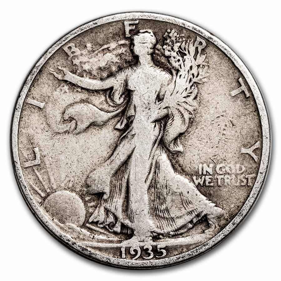 1935-S Walking Liberty Halves 20-Coin Roll Avg Circ