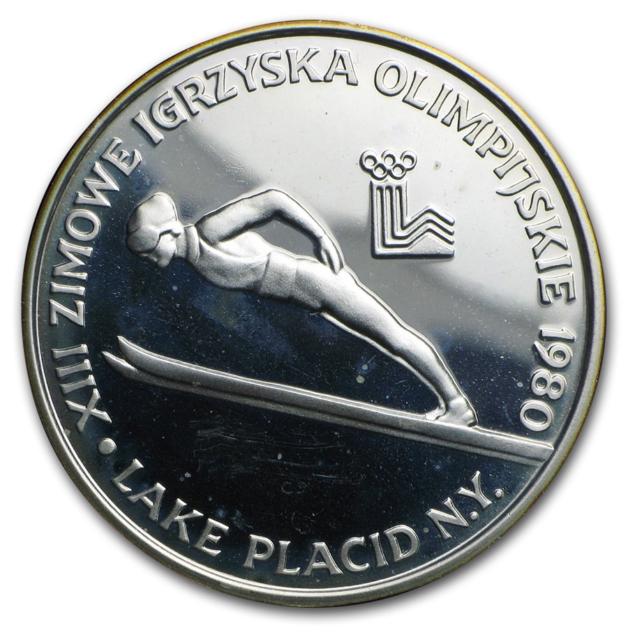 1980 Poland Silver 200 Zlotys Lake Placid Olympics Proof
