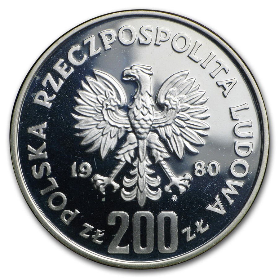 1980 Poland Silver 200 Zlotys Lake Placid Olympics Proof