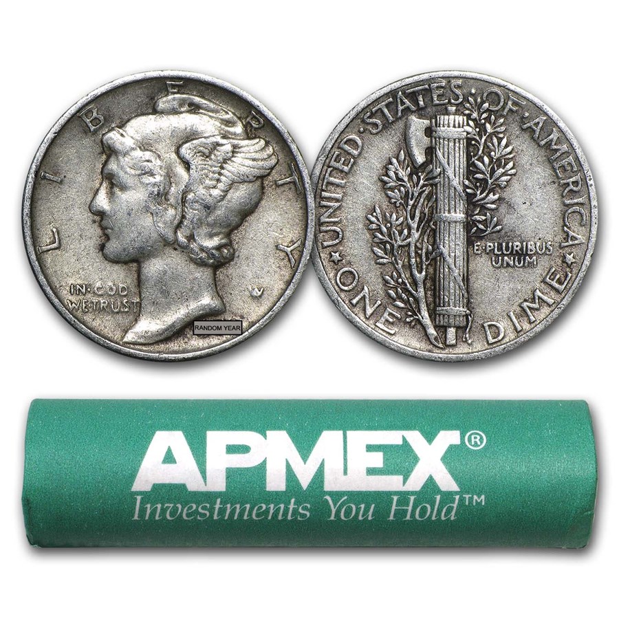 90% Silver Mercury Dime 50-Coin Roll XF 90% Silver Mercury Dime 50-Coin Roll XF