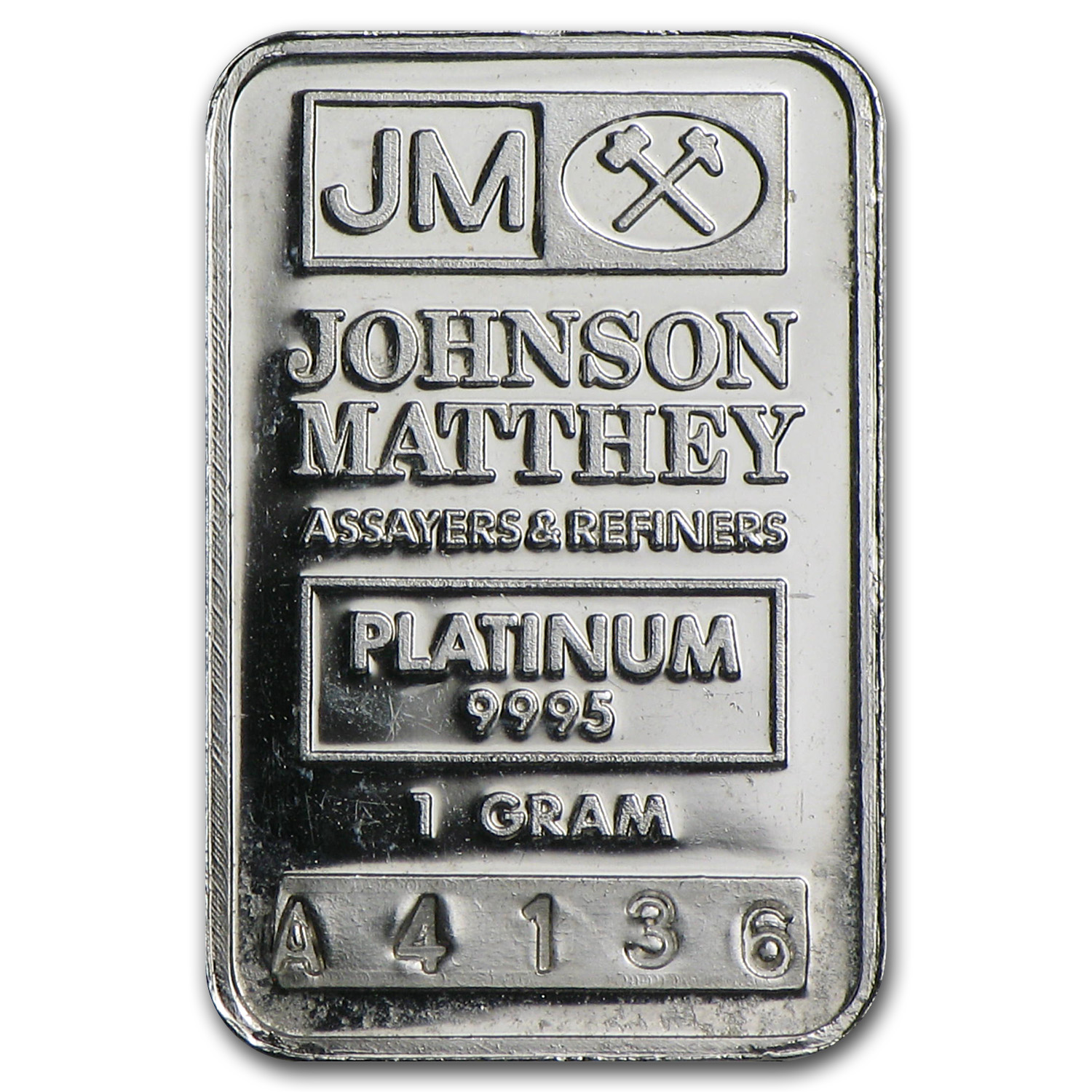 1 gram Platinum Bar - Johnson Matthey (.9995 Fine, JM Logo) 1 gram Platinum Bar - Johnson Matthey (.9995 Fine, JM Logo)