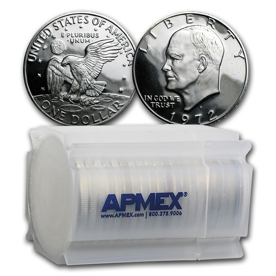 1972-S 40% Silver Eisenhower Dollars 20-Coin Roll Proof 1972-S 40% Silver Eisenhower Dollars 20-Coin Roll Proof