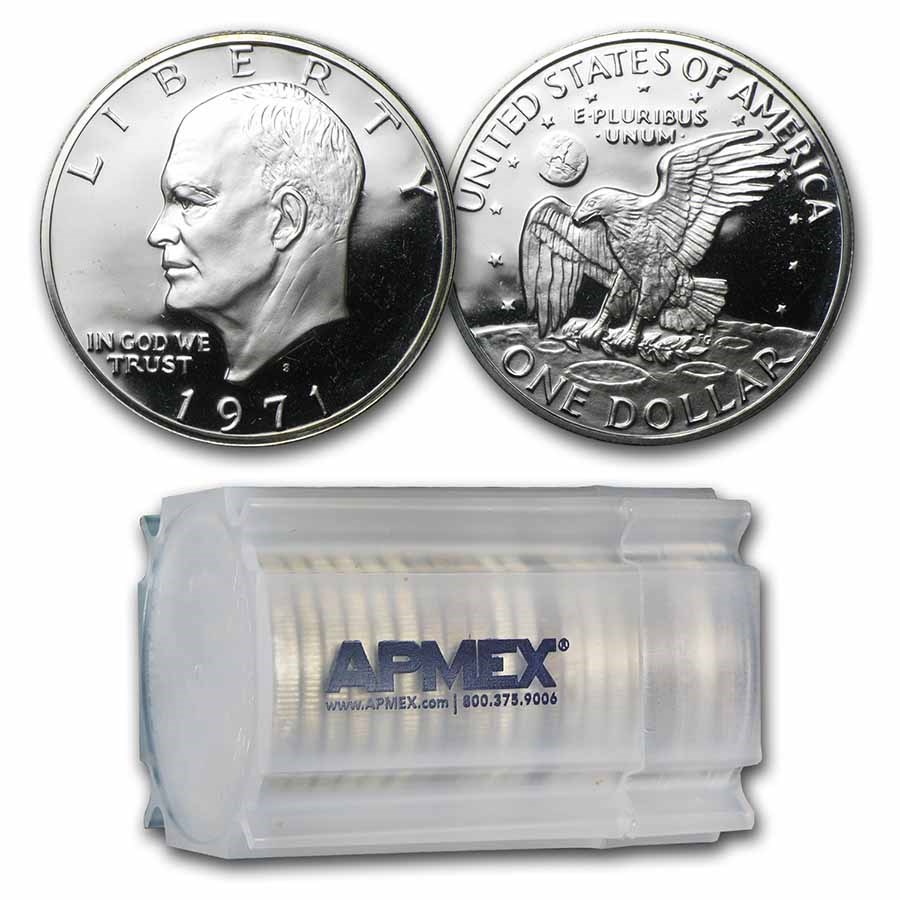 1971-S 40% Silver Eisenhower Dollars 20-Coin Roll Proof 1971-S 40% Silver Eisenhower Dollars 20-Coin Roll Proof