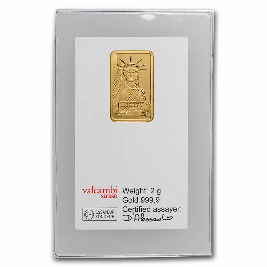 2 gram Gold Bar - Credit Suisse Statue of Liberty (Classic Assay)