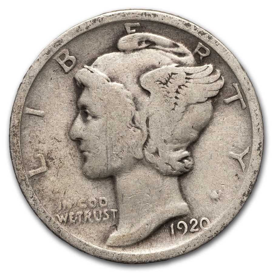 1920 Mercury Dime 50-Coin Roll Avg Circ