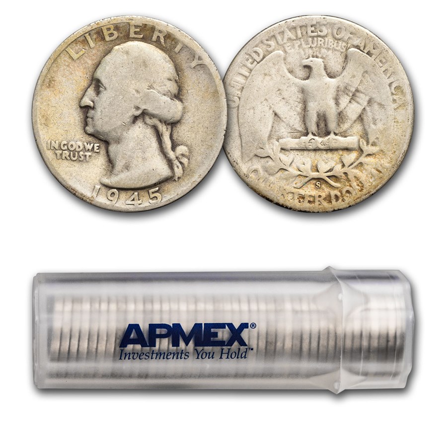 1945-S Washington Quarter 40-Coin Roll Avg Circ