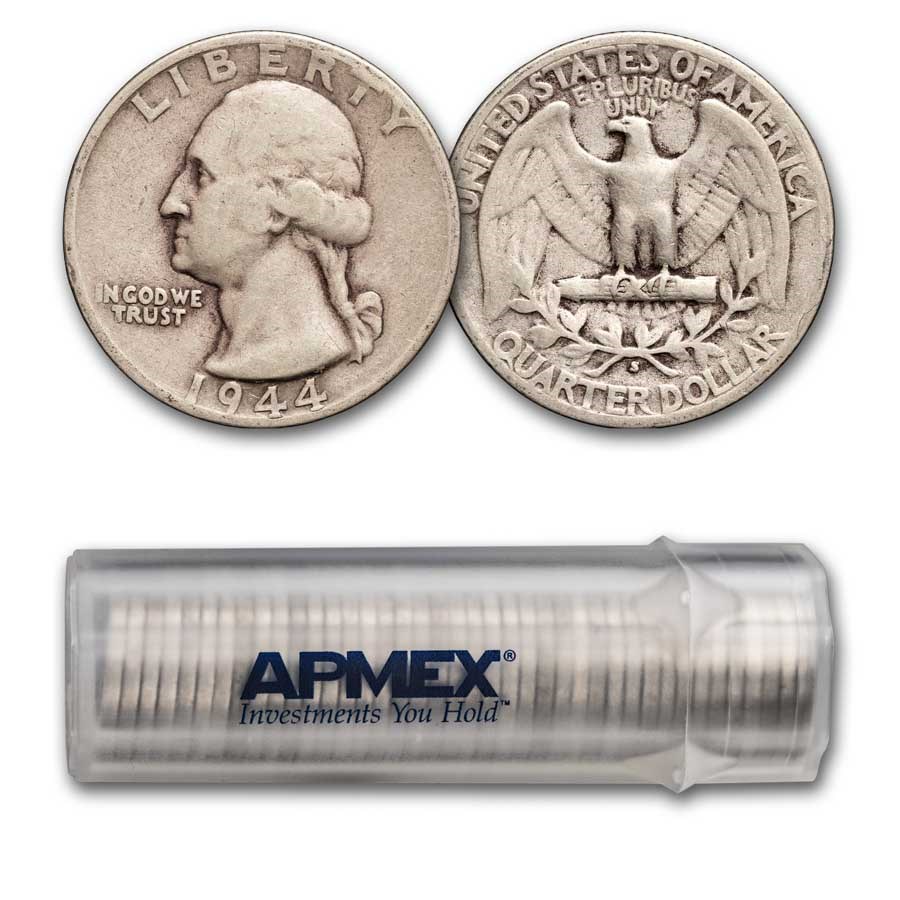 1944-S Washington Quarter 40-Coin Roll Avg Circ