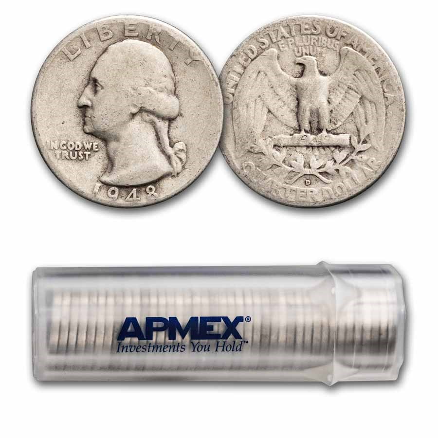 1948-D Washington Quarter 40-Coin Roll Avg Circ