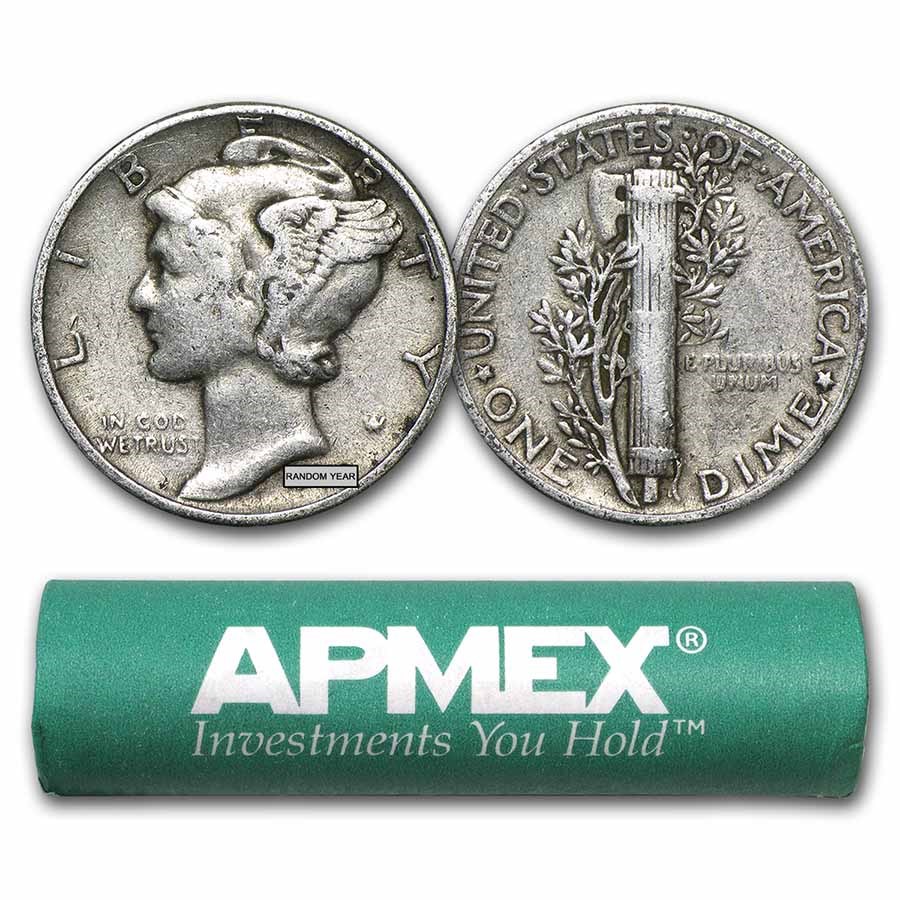 90% Silver Mercury Dime 50-Coin Roll (1916-1929) 90% Silver Mercury Dime 50-Coin Roll (1916-1929)