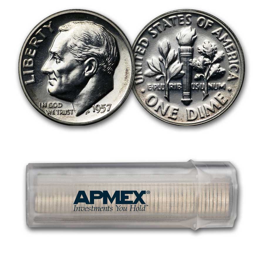 1957 Roosevelt Dime 50-Coin Roll Proof