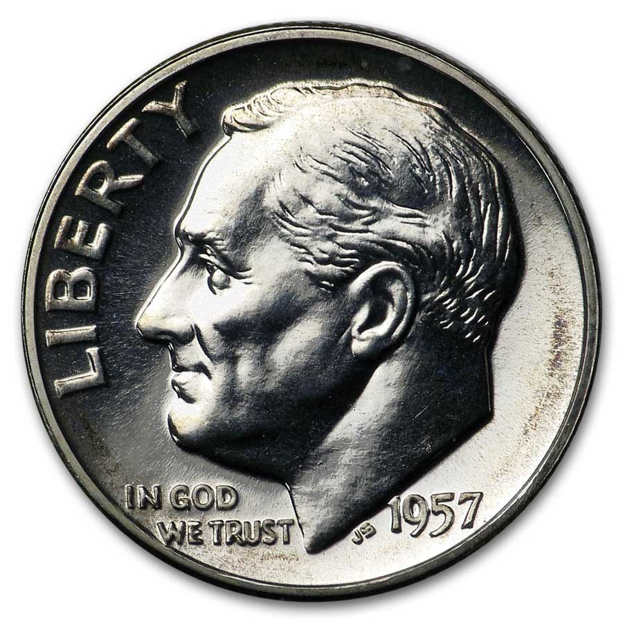 1957 Roosevelt Dime 50-Coin Roll Proof