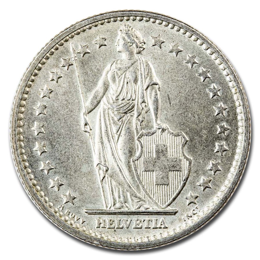 1901-1967 Switzerland Silver 2 Francs Avg Circ 1901-1967 Switzerland Silver 2 Francs Avg Circ