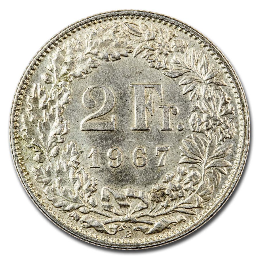 1901-1967 Switzerland Silver 2 Francs Avg Circ