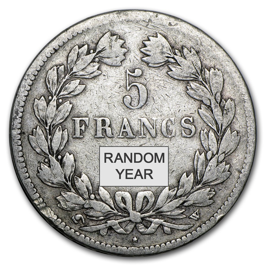 1831-1848 France Silver 5 Francs Louis Philippe I Avg Circ