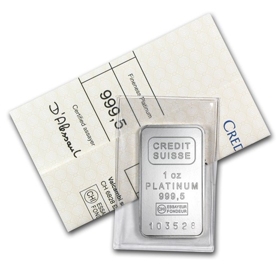 1 oz Platinum Bar - Credit Suisse (.9995 Fine, w/Assay)