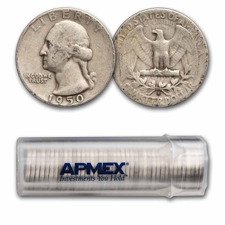 1950-S Washington Quarter 40-Coin Roll Avg Circ