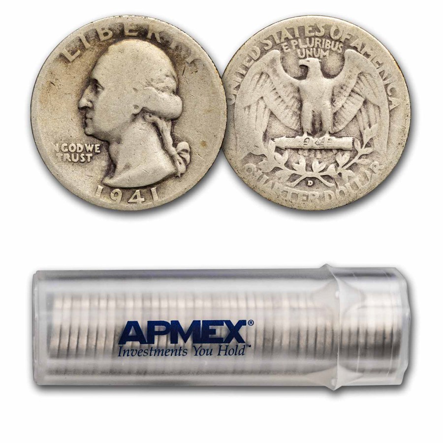 1941-D Washington Quarter 40-Coin Roll Avg Circ