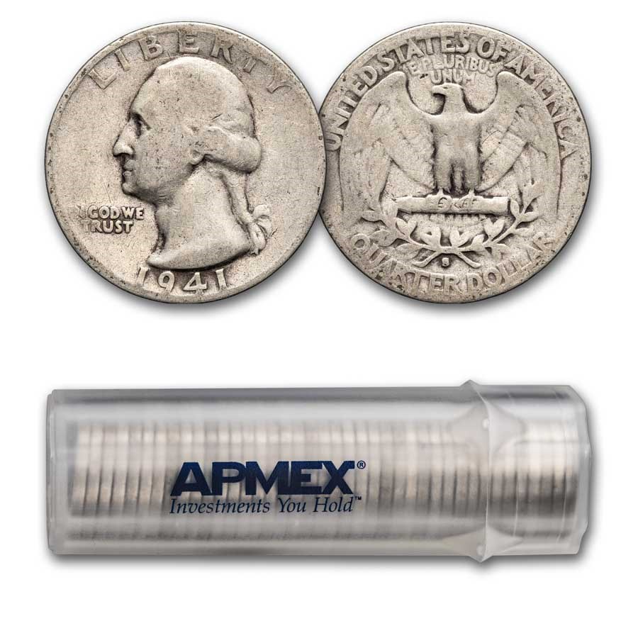 1941-S Washington Quarter 40-Coin Roll Avg Circ