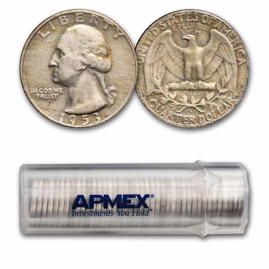 1953-D Washington Quarter 40-Coin Roll Avg Circ