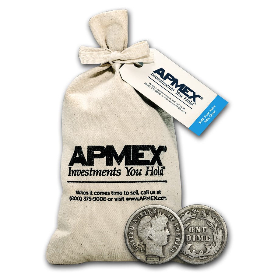 90% Silver Barber Dimes $100 Face Value Bag 90% Silver Barber Dimes $100 Face Value Bag