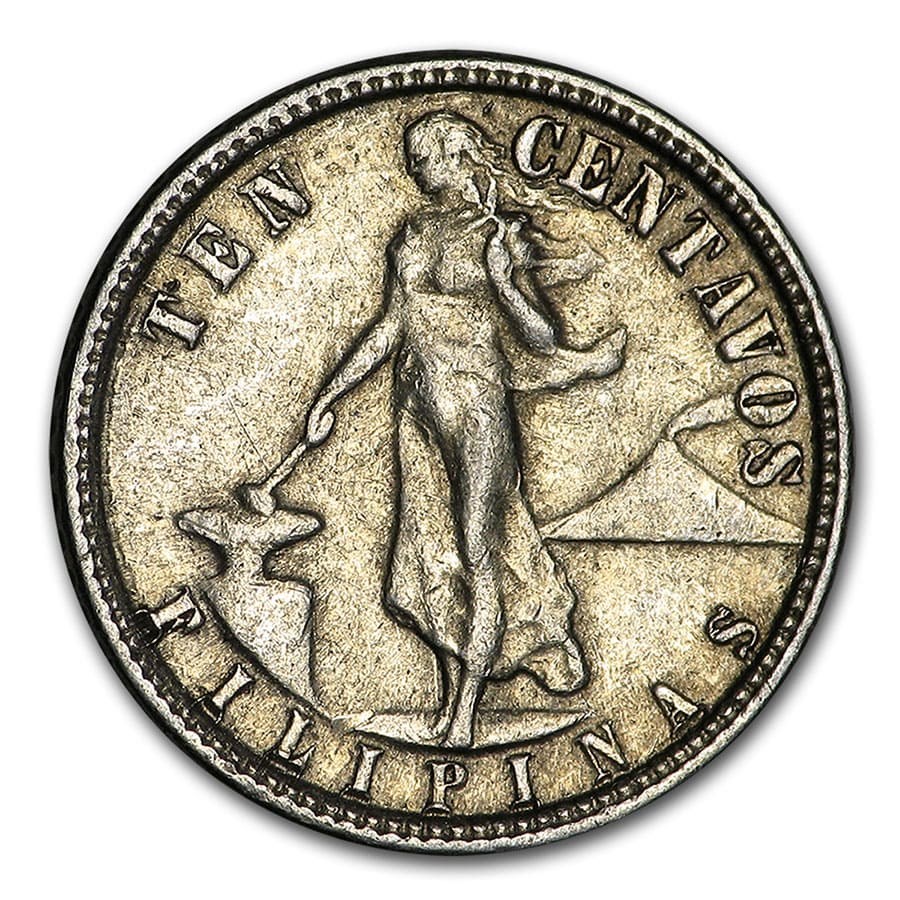 1907-1946 Philippines Silver 10 Centavos Avg Circ