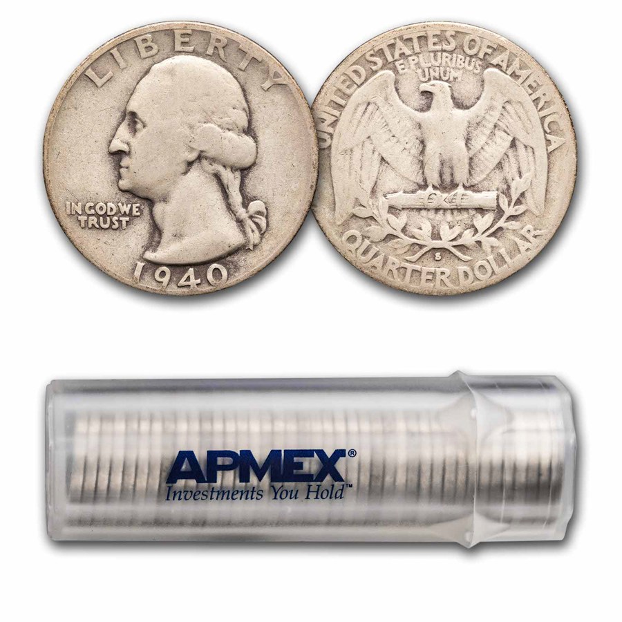 1940-S Washington Quarter 40-Coin Roll Avg Circ