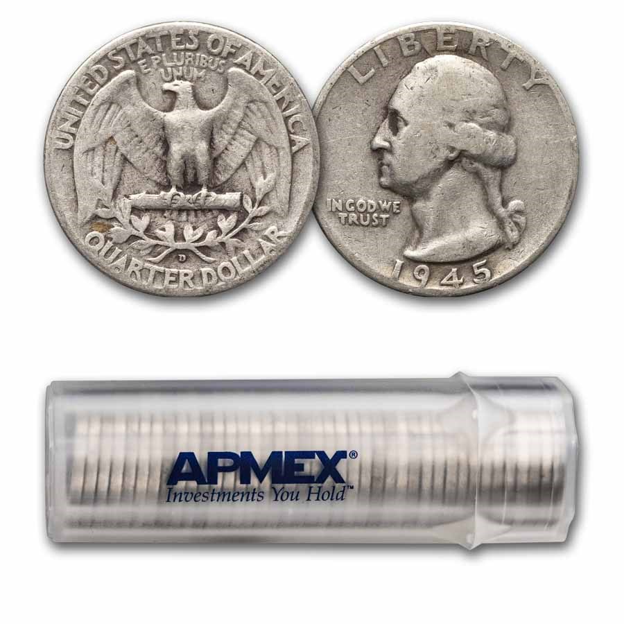 1945-D Washington Quarter 40-Coin Roll Avg Circ