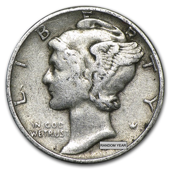 90% Silver Mercury Dime 50-Coin Roll Avg Circ