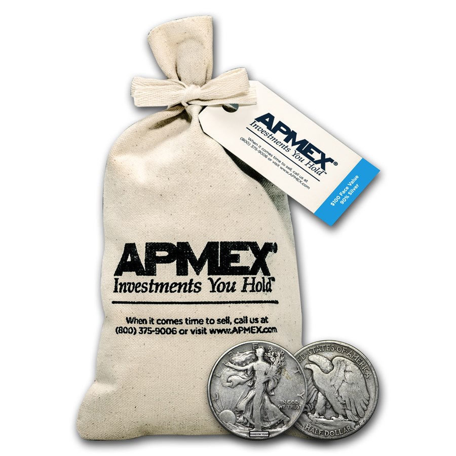 90% Silver Walking Liberty Half Dollars $100 Face Value Bag