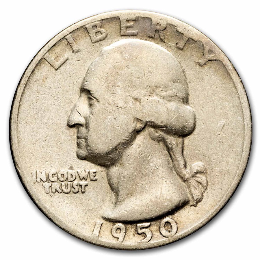 1950 Washington Quarter 40-Coin Roll Avg Circ