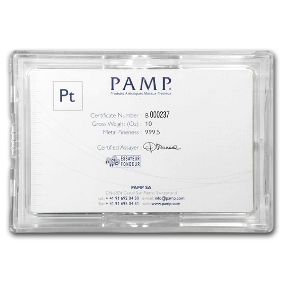 10 oz Platinum Bar - PAMP Suisse Lady Fortuna (In Assay)