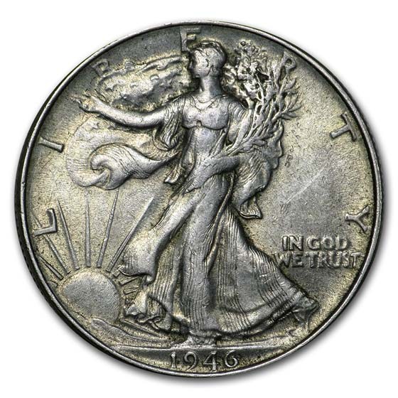 1946 Walking Liberty Half Dollar Double Die Rev XF