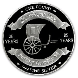14.6 oz Silver Round - 25th Anniversary Carriage Inc. (1968-93)
