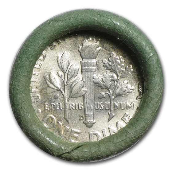 90% Silver Roosevelt Dimes 50-Coin Roll BU (Bank Wrapped)