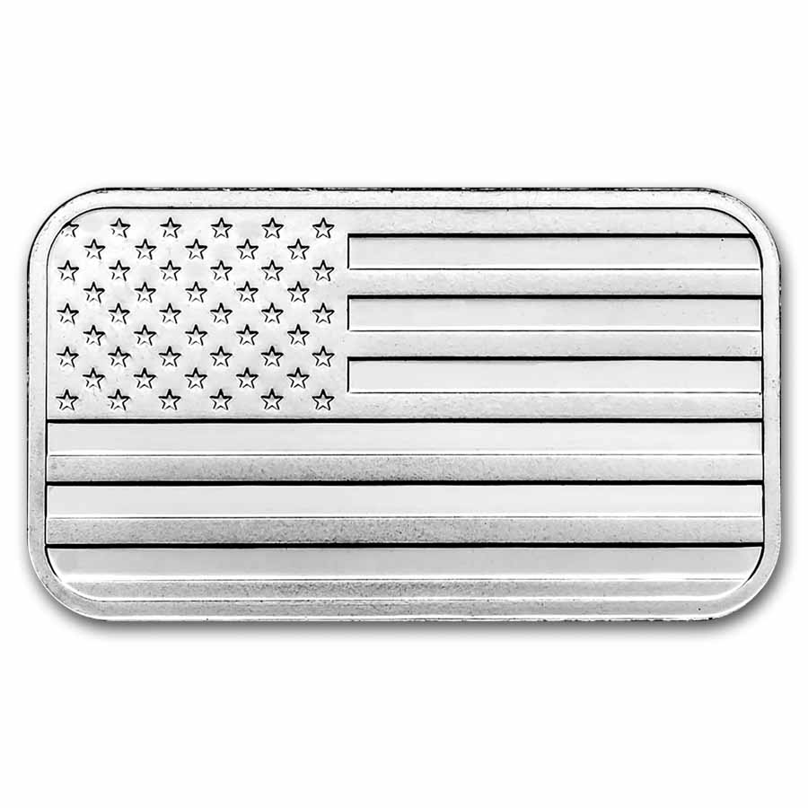 1 oz Silver Bar - American Flag Design (Eagle Back)
