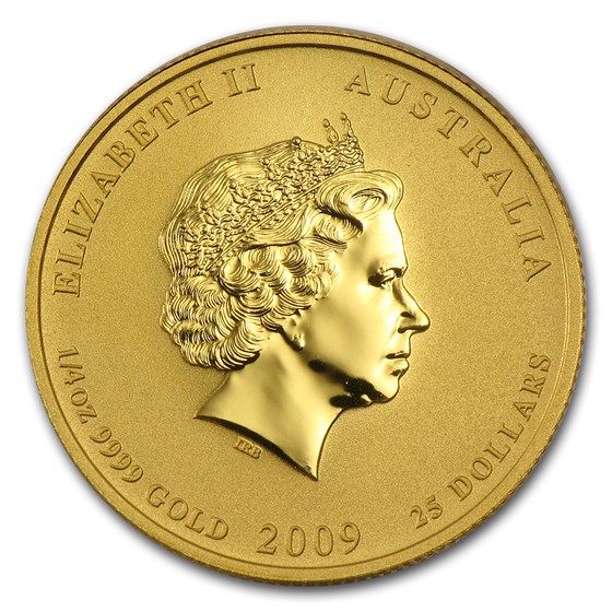 2009 Australia 1/4 oz Gold Lunar Ox BU (SII, Colorized)