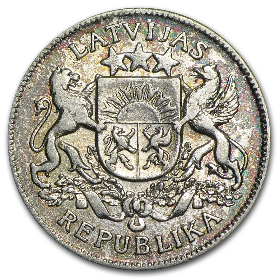 1925-1926 Latvia Silver 2 Lati Avg Circ