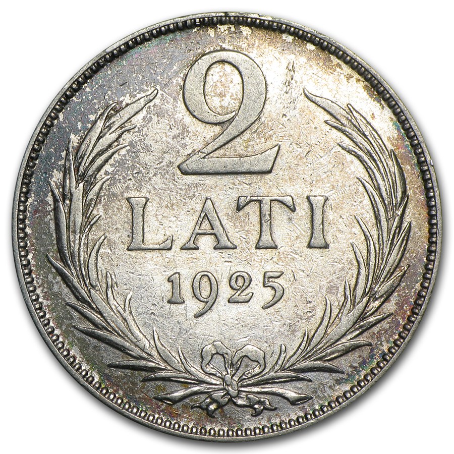 1925-1926 Latvia Silver 2 Lati Avg Circ