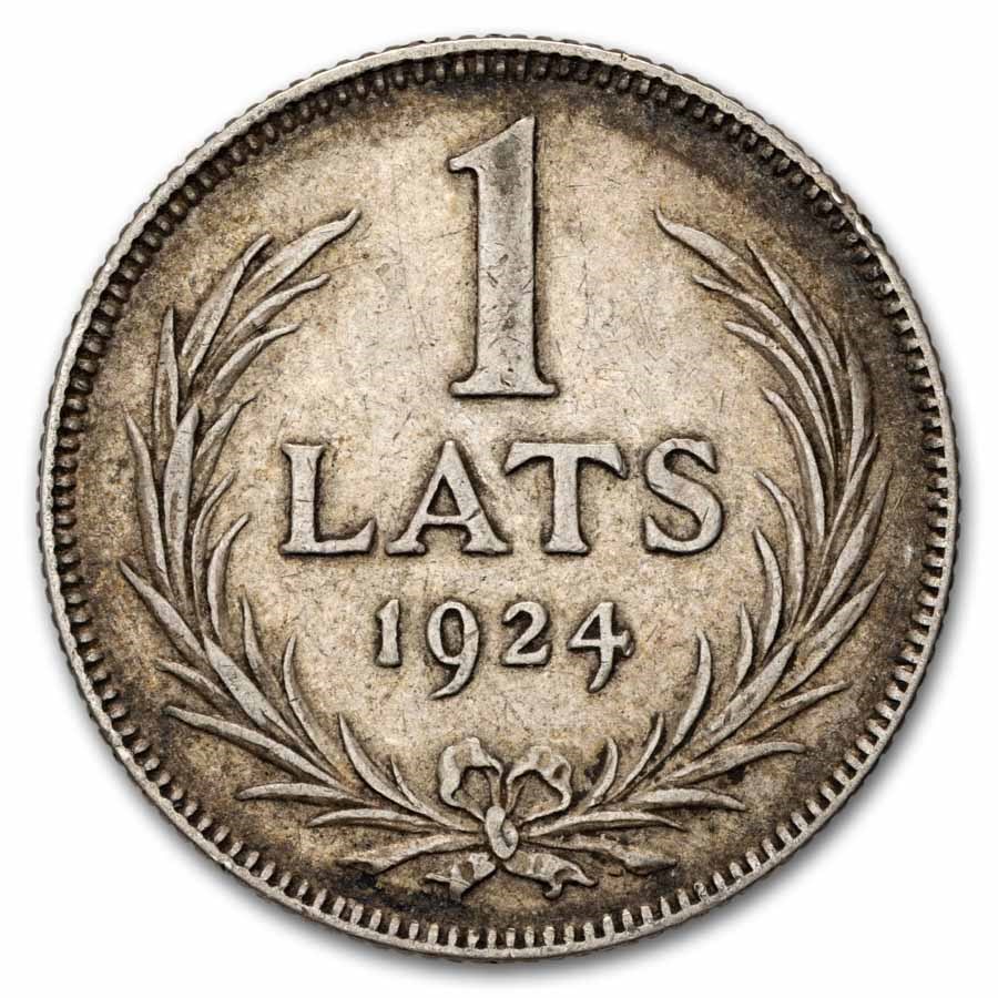 1924 Latvia Silver 1 Lats Avg Circ