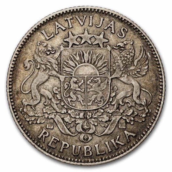 1924 Latvia Silver 1 Lats Avg Circ