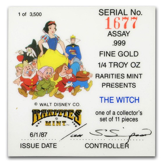 1/4 oz Gold - Disney's Snow White 50th Anniv (Witch, w/Box &amp; COA)