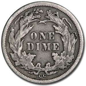 1876-CC Liberty Seated Dime XF
