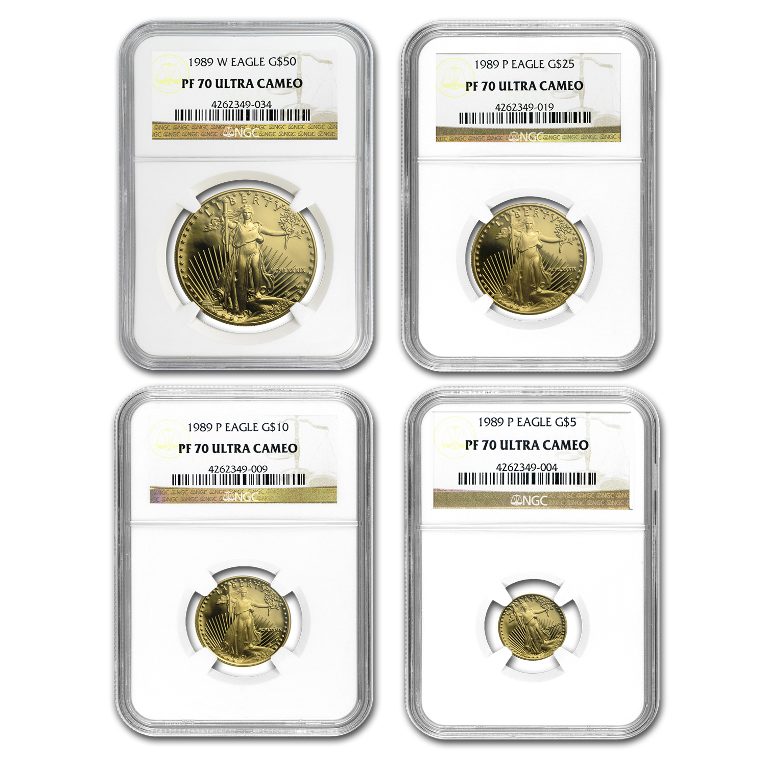 1989 4-Coin Proof American Gold Eagle Set PF-70 NGC