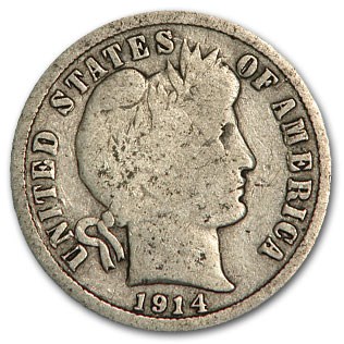 1914-D Barber Dime Good/VG