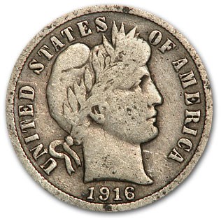 1916 Barber Dime Good/VG