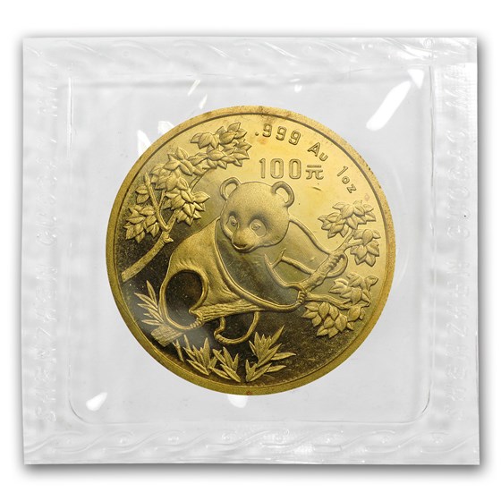 1992 China 1 oz Gold Panda Large Date BU (Sealed)
