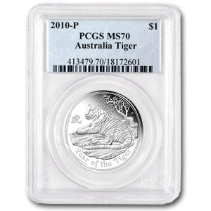 2010 Australia 1 oz Silver Tiger MS-70 PCGS (Series II)
