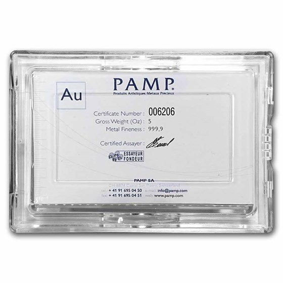 5 oz Gold Bar - PAMP Suisse Lady Fortuna (w/Assay)