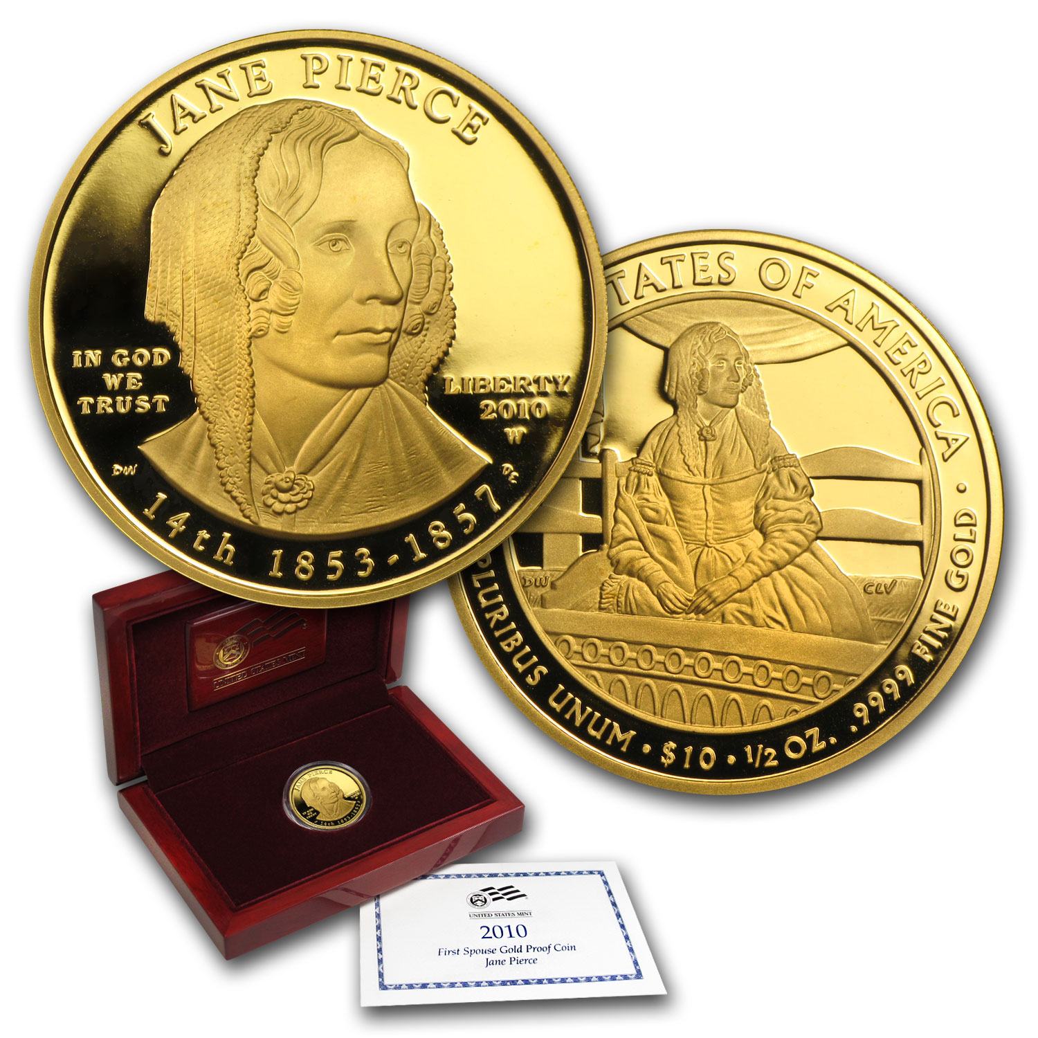 2010-W 1/2 oz Proof Gold Jane Pierce (w/Box & COA)