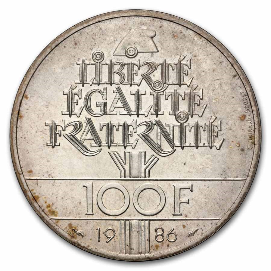 1986 France Silver 100 Francs Statue of Liberty BU